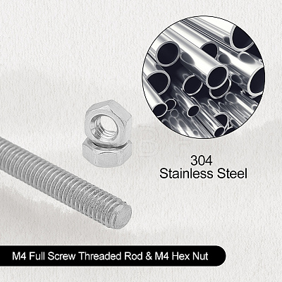 AHADERMAKER 304 Stainless Steel M4 Full Screw Threaded Rod & M4 Hex Nut STAS-GA0001-48B-1