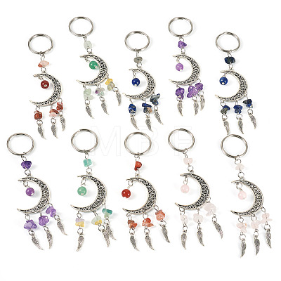10Pcs Alloy Natural Mixed Stone Keychains KEYC-TAC00056-1