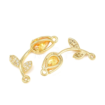 Rack Plating Brass Micro Pave Clear Cubic Zirconia Flower Connertor Charms KK-Z043-03I-1