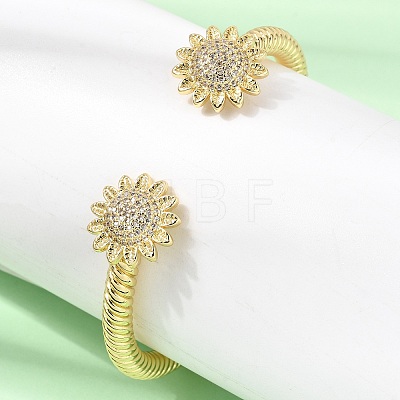 Brass Micro Pave Clear Cubic Zirconia Sunflower Open Cuff Bangles for Women CU-CBAE7DF-49G-1