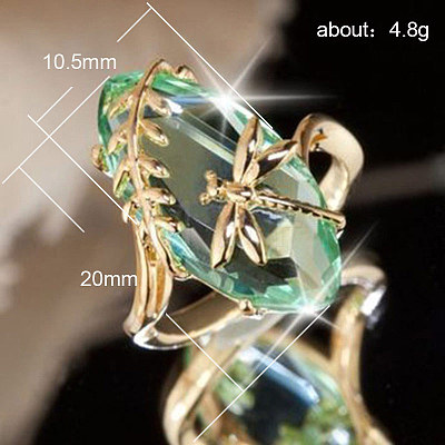 Leaf & Dragonfly Brass Glass Finger Rings FS-WGB6037-01-1