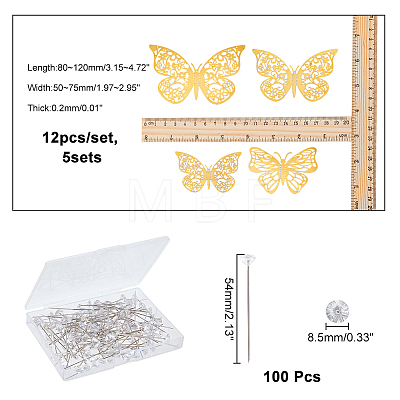 CHGCRAFT 60Pcs 5 Style 3D Hollow Butterfly Mirrors Wall Paper Stickers FIND-CA0005-41-1