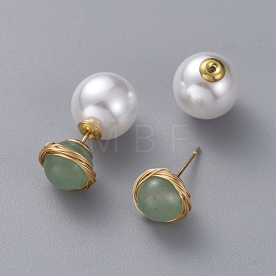 Natural Green Aventurine Ball Stud Earrings EJEW-JE03980-04-1