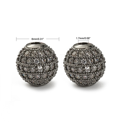 CZ Brass Micro Pave Grade AAA Clear Color Cubic Zirconia Round Beads KK-O065-8mm-05B-NR-1