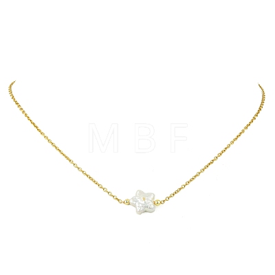 Natural Baroque Keshi Pearl Pendant 304 Stainless Steel Cable Chain Necklaces for Women NJEW-JN06225-1