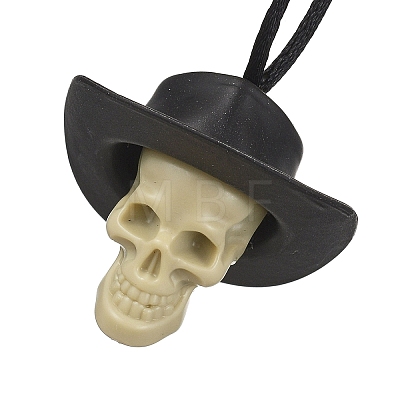 Halloween Skull Plastic Pendant Necklaces NJEW-S006-01E-1