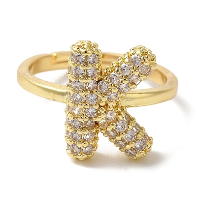 Rack Plating Letter Brass Micro Pave Clear Cubic Zirconia Adjustable Rings for Women KK-S391-03G-K-1