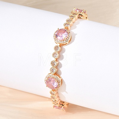 Flat Round Brass Micro Pave Cubic Zirconia Link Chain Bracelets KK-R217-27G-1