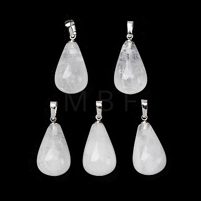 Teardrop Platinum Tone Brass Quartz Crystal Pendants G-F267-04I-1