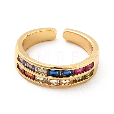 Colorful Cubic Zirconia Rectangle Open Cuff Ring KK-H439-21G-1