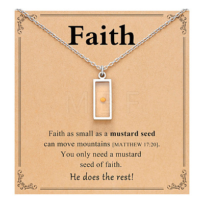 Rectangle 201 Stainless Steel Mustard Seed Pendant Necklaces for Women WG511AE-08-1