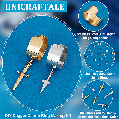 Unicraftale DIY Dagger Charm Ring Making Kit DIY-UN0004-64-1