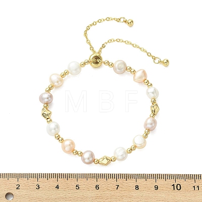 Adjustable Natural Cultured Freshwater Pearl & Brass Beads Slider Bracelets  for Women BJEW-JB13604-1