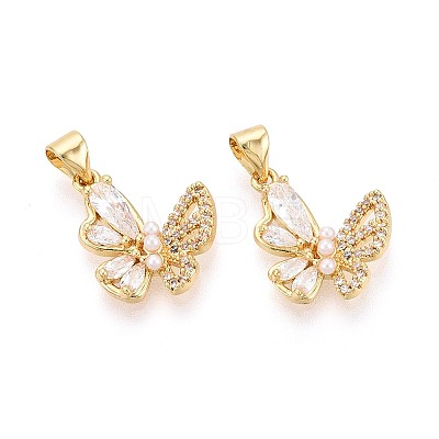 Brass Micro Pave Clear Cubic Zirconia Pendants KK-T080-44G-1