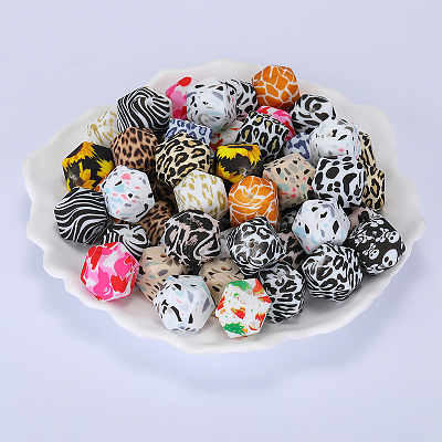 Colorful Pattern Printed Silicone Beads SI-JX0022A-12-1