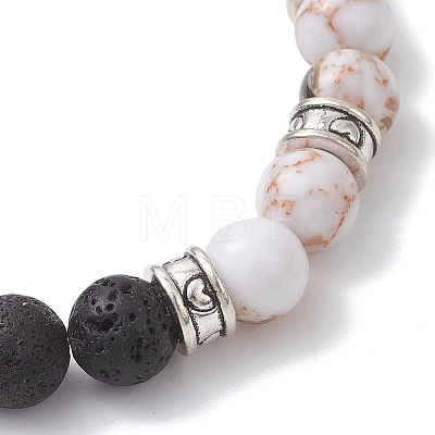 Round Natural Lava Rock & Dyed Fire Crackle Agate & Sea Shell & Synthetic Turquoise Beads Stretch Bracelets for Women BJEW-JB12743-1