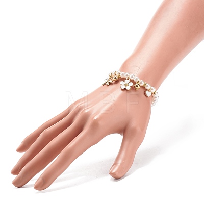ABS Plastic Imitation Pearl Beaded Stretch Bracelet with Alloy Enamel Charms for Kids BJEW-JB08524-1