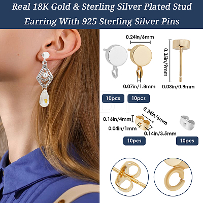 20Pcs 2 Colors Flat Round Brass Stud Earring Finding KK-BBC0013-38-1
