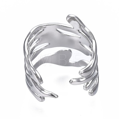 304 Stainless Steel Wave Open Cuff Ring RJEW-T023-31P-1