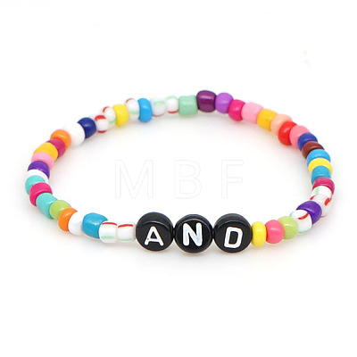 Rainbow Acrylic & Glass Beads Stretch Bracelets BR6645-1-1