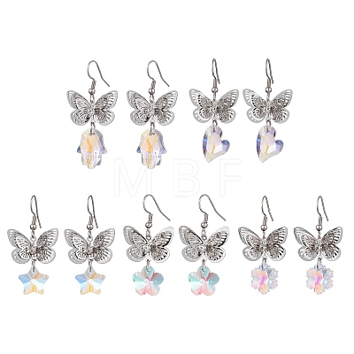 Filigree 3D Butterfly Platinum Brass Dangle Earrings EJEW-JE05676-1