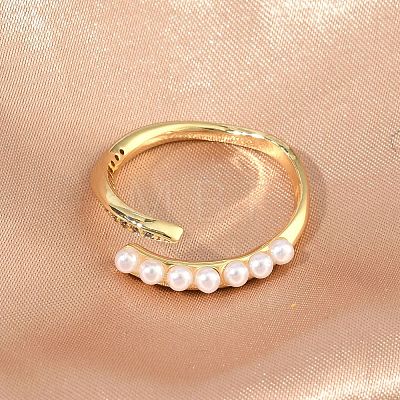 Brass Micro Pave Cubic Zirconia Cuff Open Rings RJEW-C158-01G-1
