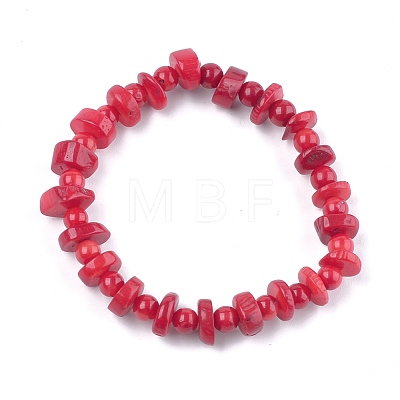 Synthetic Coral Beaded Stretch Bracelets BJEW-S134-101-1