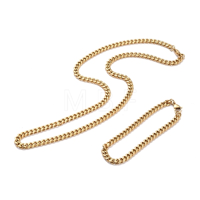 304 Stainless Steel Curb Chains Bracelets & Necklaces Jewelry Sets SJEW-I206-02A-G-1