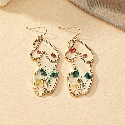 Resin with Dried Flower Dangle Earrings for Women PW-WG38954-01-1