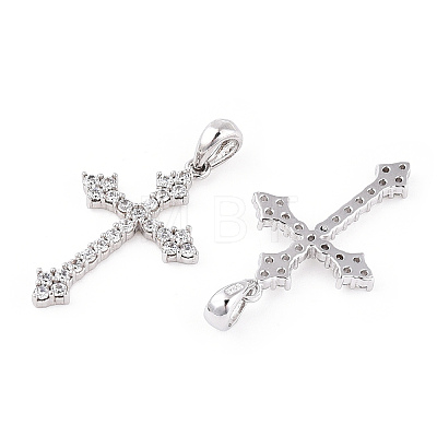 Rhodium Plated 925 Sterling Silver Micro Pave Clear Cubic Zirconia Pendants STER-T007-31P-1