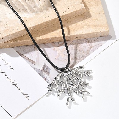 Summer Beach 304 Stainless Steel Coral Shape Pendant Adjustable Black Waxed Cord Necklaces for Women SA-CBAFEB5-04P-1