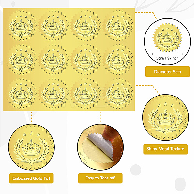 12 Sheets Self Adhesive Gold Foil Embossed Stickers DIY-WH0451-020-1