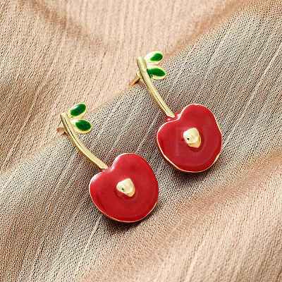 Cherry Brass Enamel Stud Earrings for Women EJEW-G425-02G-1