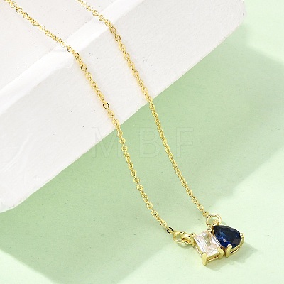 Brass Pave Cubic Zirconia Rectangle & Teardrop Pendant Cable Chain Necklaces KK-CBAB173-05G-02-1