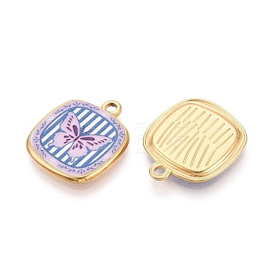 Printed Style 304 Stainless Steel Square Pendants STAS-T071-25C-G-1
