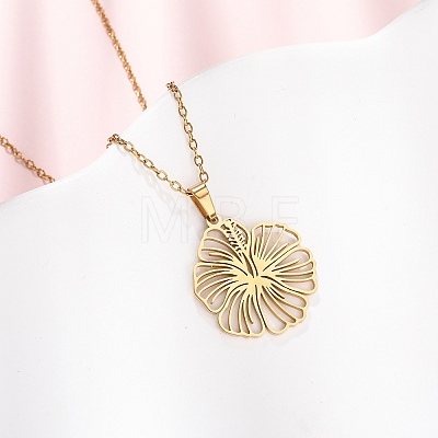 304 Stainless Steel Flower Pendant Cable Chain Necklaces for Men Women NJEW-K308-05A-G-1
