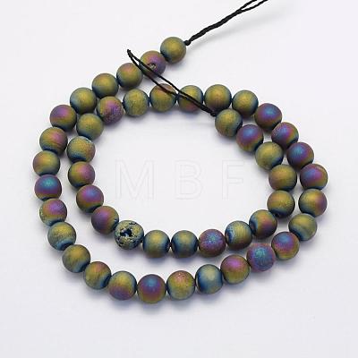 Electroplate Natural Druzy Agate Beads Strands G-G708-10mm-07-1