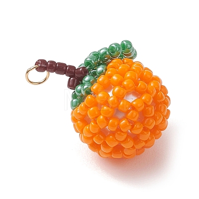 Glass Seed Beaded Orange Pendants PALLOY-MZ01134-02-1