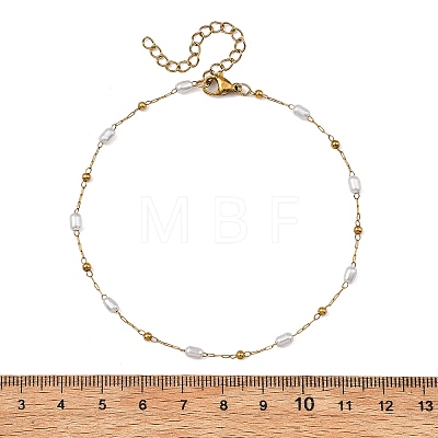 Handmade 304 Stainless Steel and ABS Plastic Pearl Oval Link Chain Anklets for Women AJEW-AN00822-1
