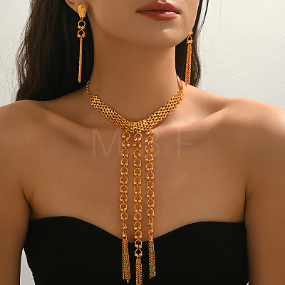 Vintage Middle Eastern Alloy Long Tassel Necklace & Earrings Sets for Women ES4853-1