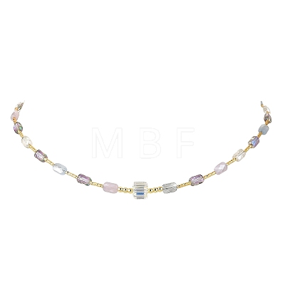Gradient Color Electroplate Glass and Brass Tube Beaded Necklaces NJEW-JN06689-1
