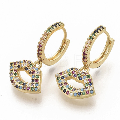 Brass Micro Pave Colorful Cubic Zirconia Dangle Hoop Earrings EJEW-S208-089-1