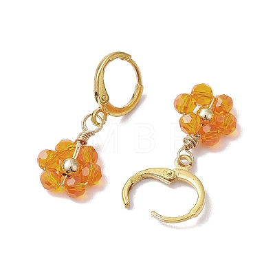 Woven Flower Glass Dangle Earrings EJEW-JE05815-1