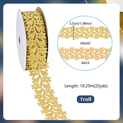 Sew on Ethnic Style Embroidery Leaf with Flower Polyester Hollow Lace Ribbons OCOR-WH0008-112-1