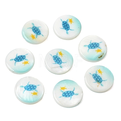 Ocean Printed Natural Freshwater Shell Flat Round Beads SHEL-A006-13L-1