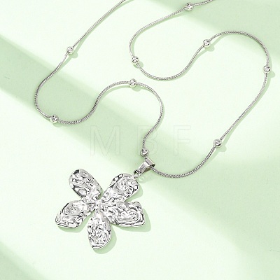 304 Stainless Steel Textured Flower Pendant Necklaces for Women NJEW-C117-01A-P-1