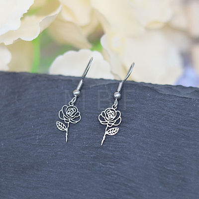 304 Stainless Steel Flower Dangle Earrings for Women WG1C9A6-02-1