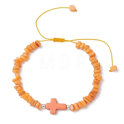 Adjustable Natural Freshwater Shell & Dyed Synthetic Turquoise Beads Braided Bead Bracelets for Women BJEW-JB13105-04-1