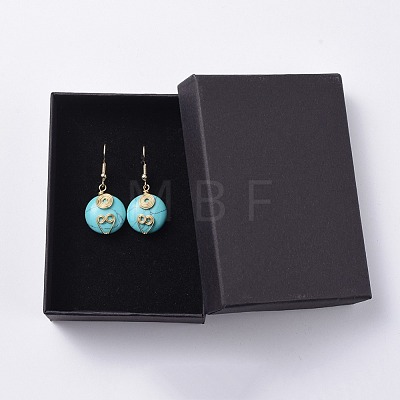 Flat Round Synthetic Turquoise Beads Dangle Earrings EJEW-JE03720-04-1
