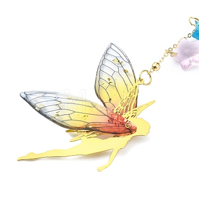 Brass & Transparent Epoxy Resin Fairy Pendant Decoration HJEW-JM02635-02-1